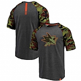 San Jose Sharks Fanatics Branded Heathered GrayCamo Recon Camo Raglan T-Shirt